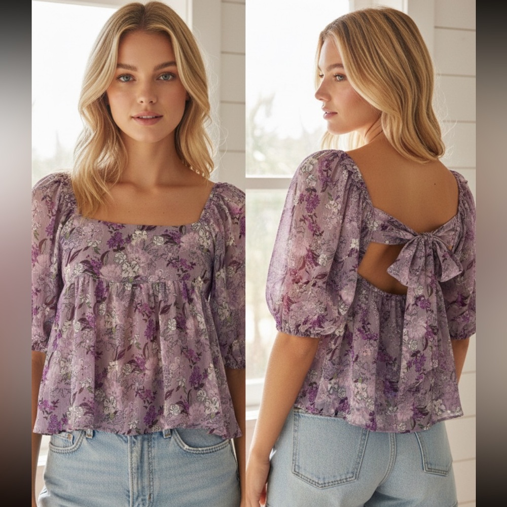 En Saison Floral Purple Women's Flowy Blouse